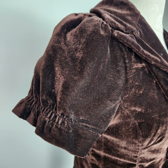 Alice Cullen Alternative Brown Velvet Y2K Short Sleeve Blazer Size M Twilight - Picture 5 of 12